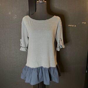 Anthropologie Maeve Ruffled Peplum Tunic Top - Striped Navy Blouse Size Medium